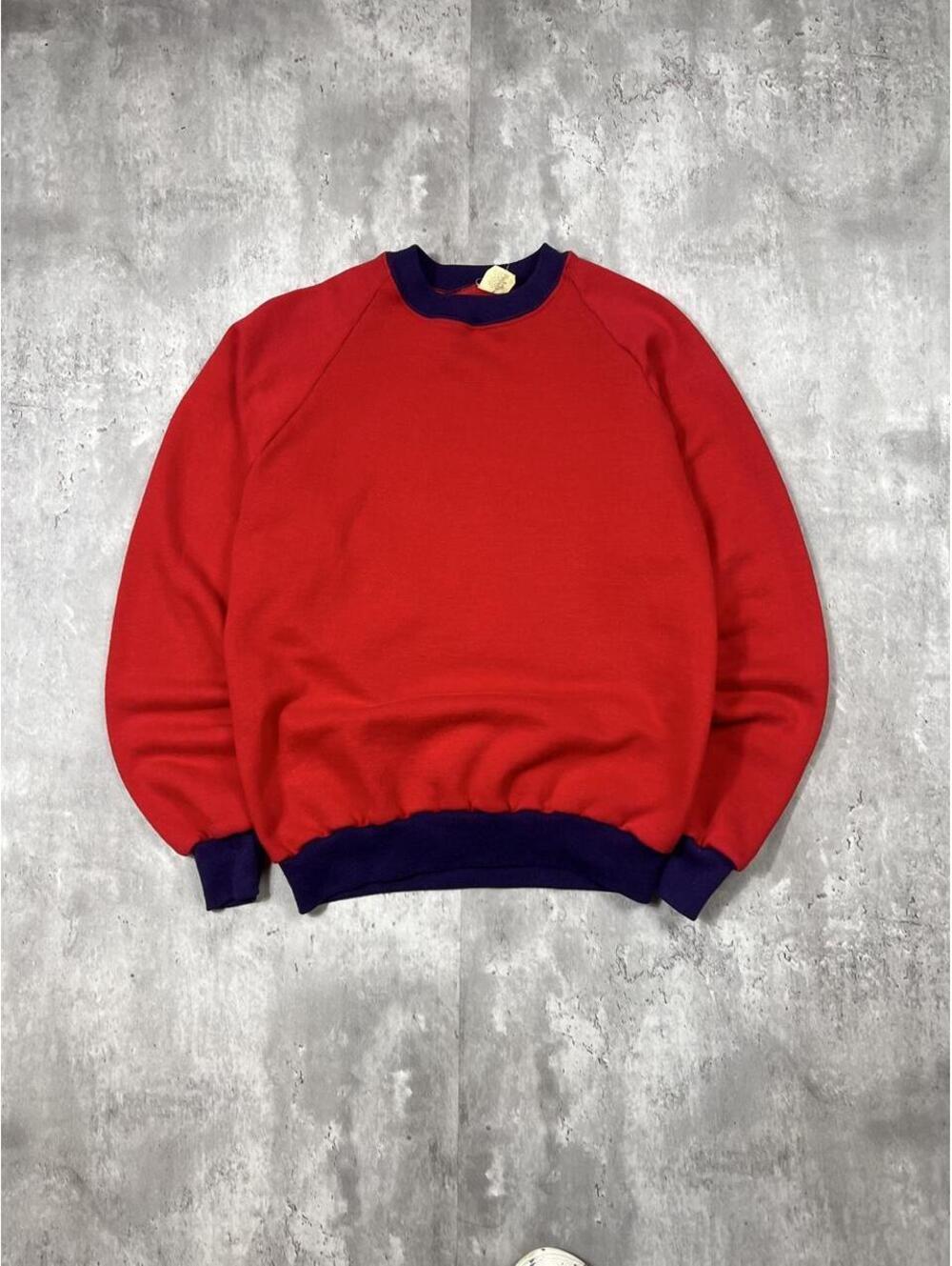 Vintage Blank Raglan Crewneck Sweatshirt Red Blue 80s 90s Made USA Style